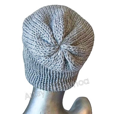 Light Gray Knit Hat - One Size Fits Most - Slouchy or Rolled-Brim Style Beanie - Ready to Ship