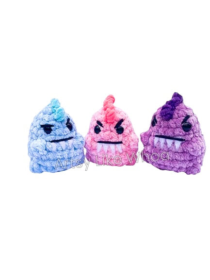 Mini Grumpy Dinos - Crocheted Toy - Various Colors - Amigurumi - Ready to Ship