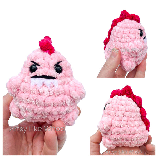 Mini Grumpy Dino Crocheted Plushie - Various Colors - Amigurumi - Ready to Ship