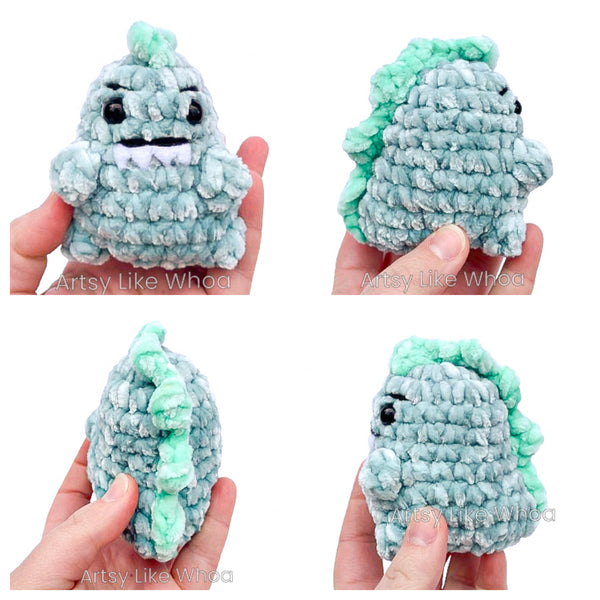 Mini Grumpy Dino Crocheted Plushie - Various Colors - Amigurumi - Ready to Ship