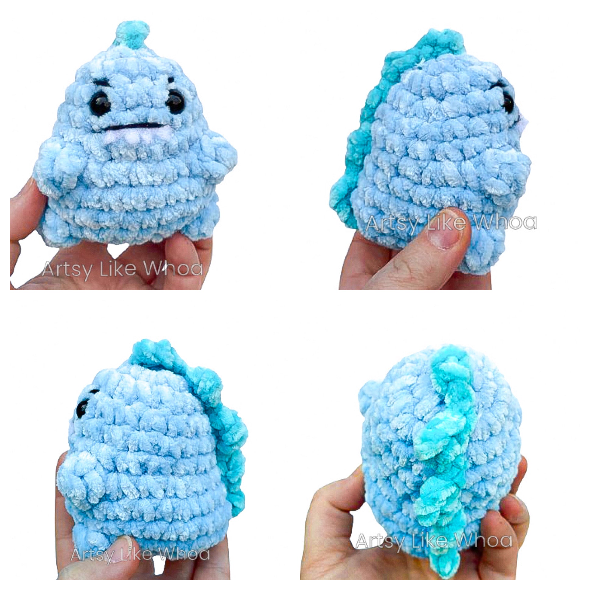 Mini Grumpy Dino Crocheted Plushie - Various Colors - Amigurumi - Ready to Ship