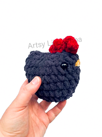 Medium Black Chicken - Crocheted Toy/Plushie - Amigurumi - Ready to Ship
