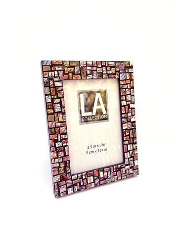 Gift Card Mosaic Picture Frame - Multicolored on Brown Frame - Holds 3.5" x 5" Photo