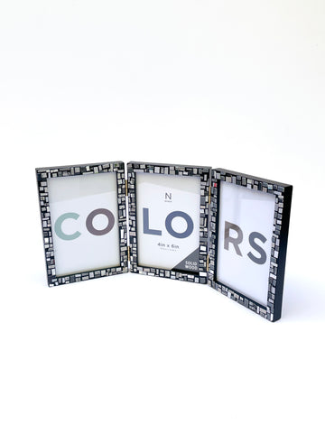 Gift Card Mosaic Picture Frame - Gray on Black Frame - Holds Three 4" x 6" Photos