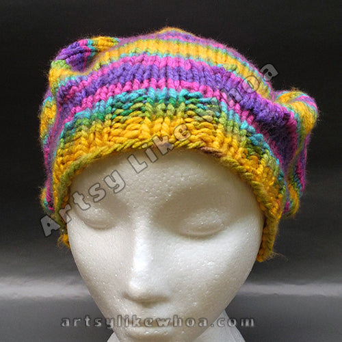 MADE TO ORDER Slouchy Rainbow Knitted Hat, Acrylic Rasta Hat, Hippy Hat, Vegan-Friendly Hat, Teen and Adult Hat