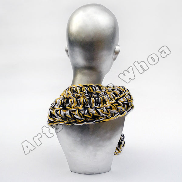Adjustable Crocheted NeckwarmerScarf - Yellow/White/Black - Ready To Ship