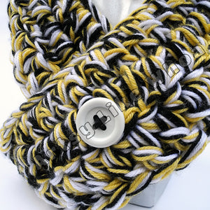 Adjustable Crocheted NeckwarmerScarf - Yellow/White/Black - Ready To Ship