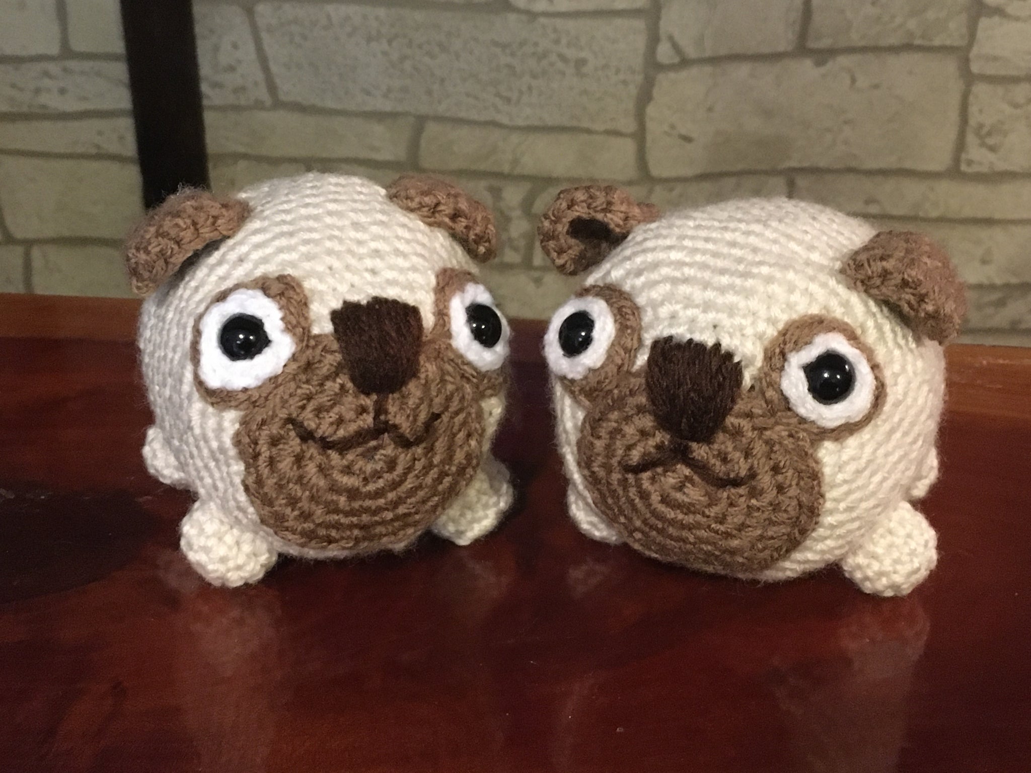 Kissing Love Pugs - Crocheted Amigurumi Toy Set - MADE TO ORDER